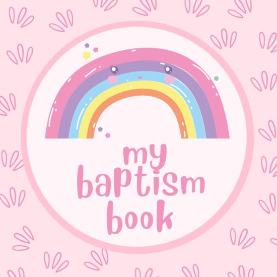 baptism memory book pink rainbow