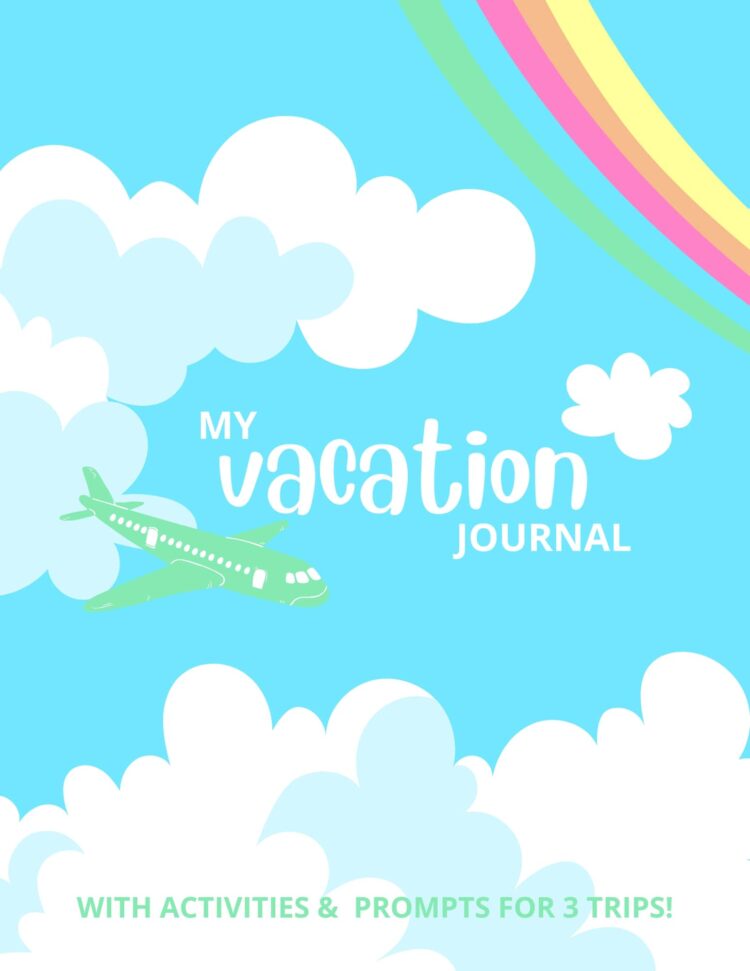 vacation journal travel log with activities and prompts rainbow